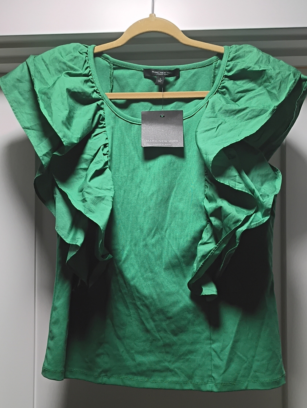 Marc New York Emerald Green Ruffle Sleeve Tee